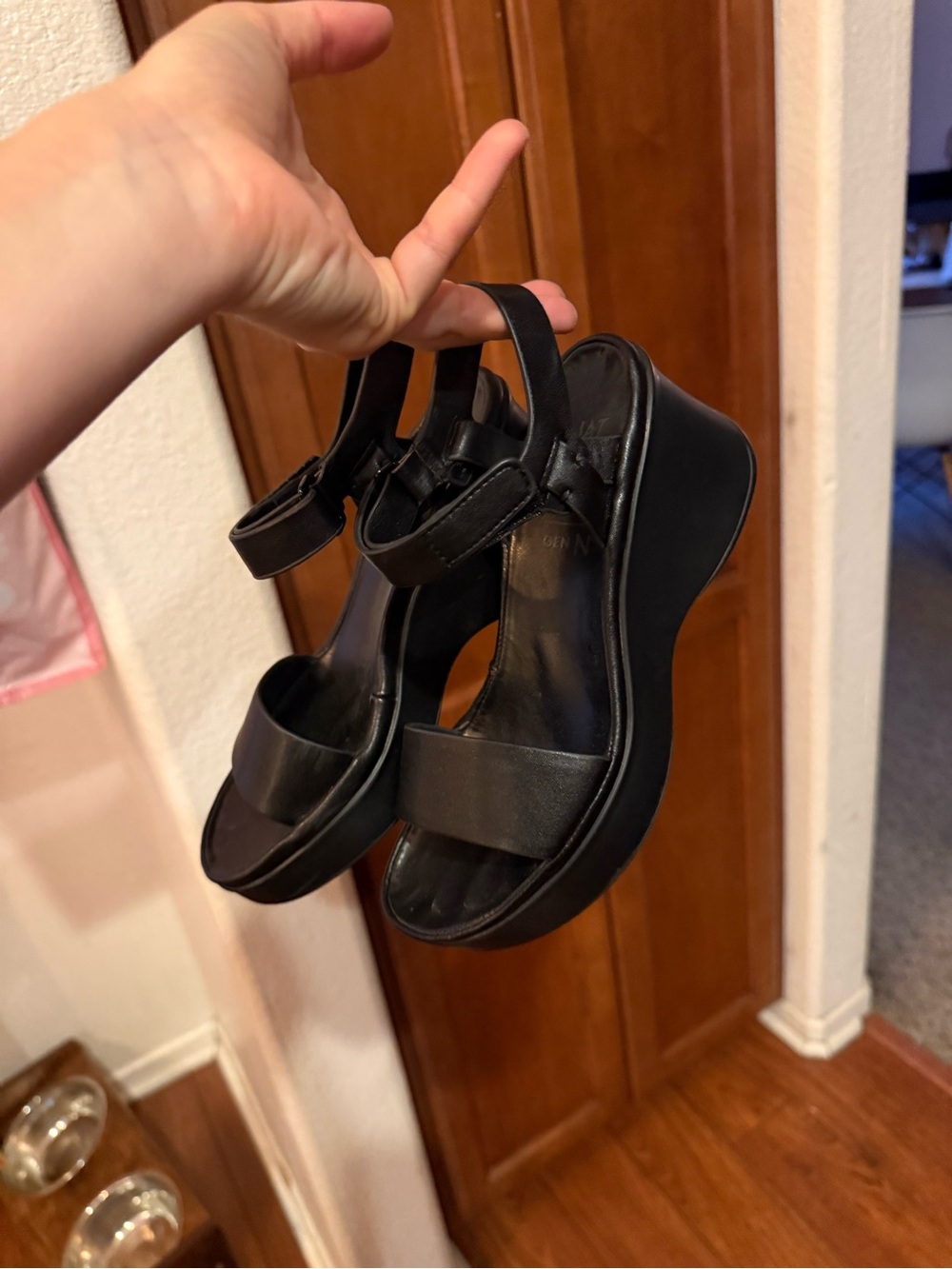Naturalizer Black Platform Sandals with Ankle Strap